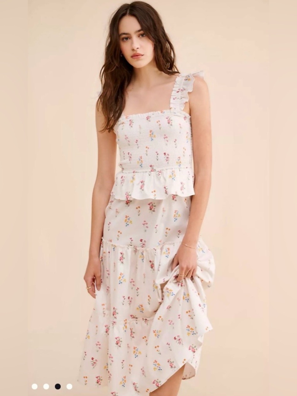 Anthropologie Rachel Purcell White Floral Ruffle Midi Dress size small - Picture 4 of 10